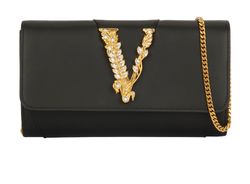 Versace Virtus Embellished Clutch on Chain, Leather, Black, MII, Db/B